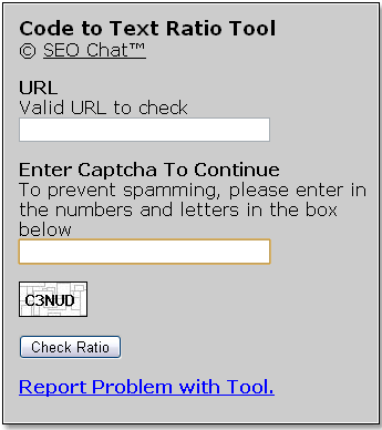 A view of the tool to check the ratio between code and text.