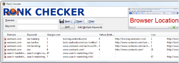 A view how the rank checker looks using a FireFox Extension tool.